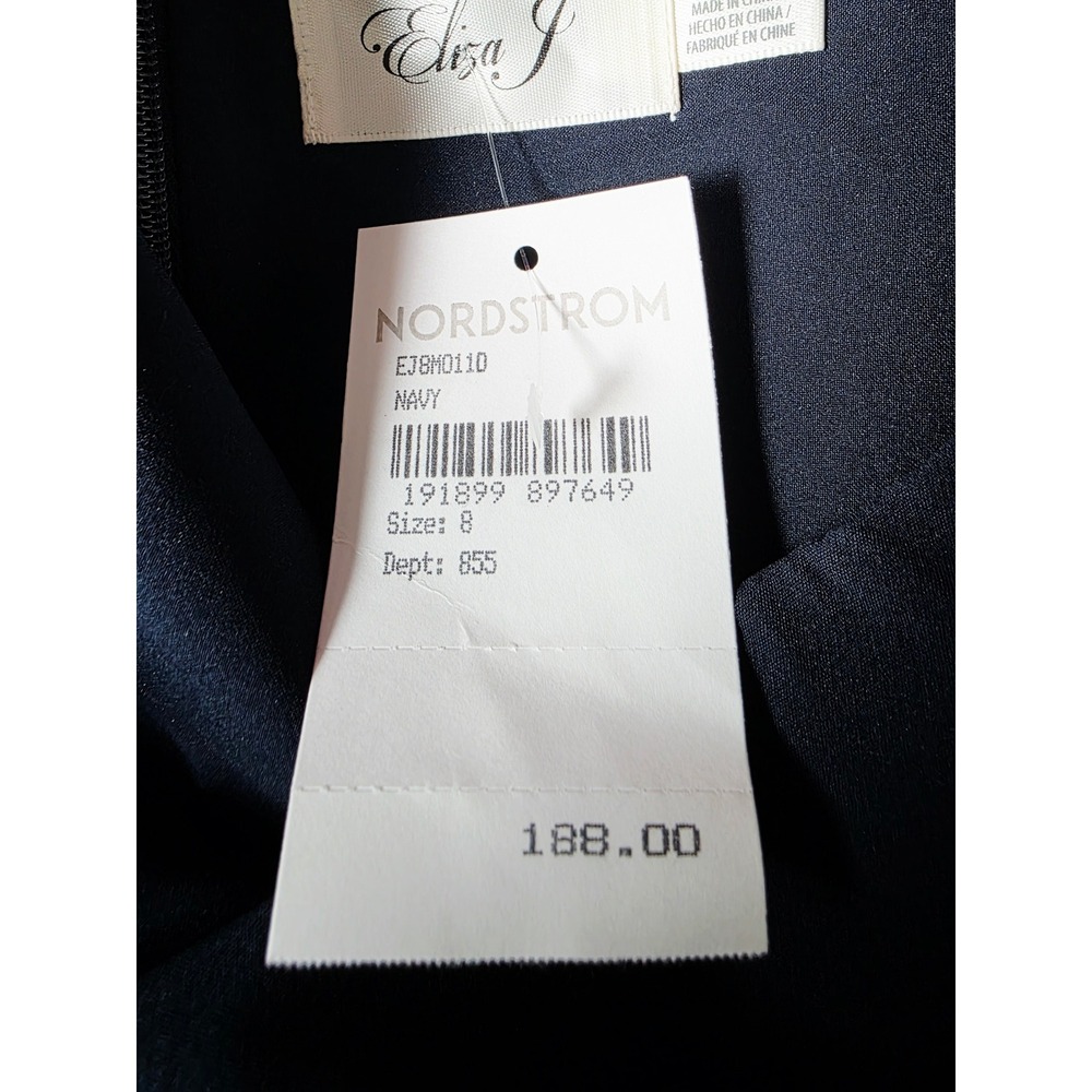 Eliza J 8 Dark Navy Blue (almost Black) Sleeveless Ruffle‎ Front Gown Dress NWT - Picture 9 of 13